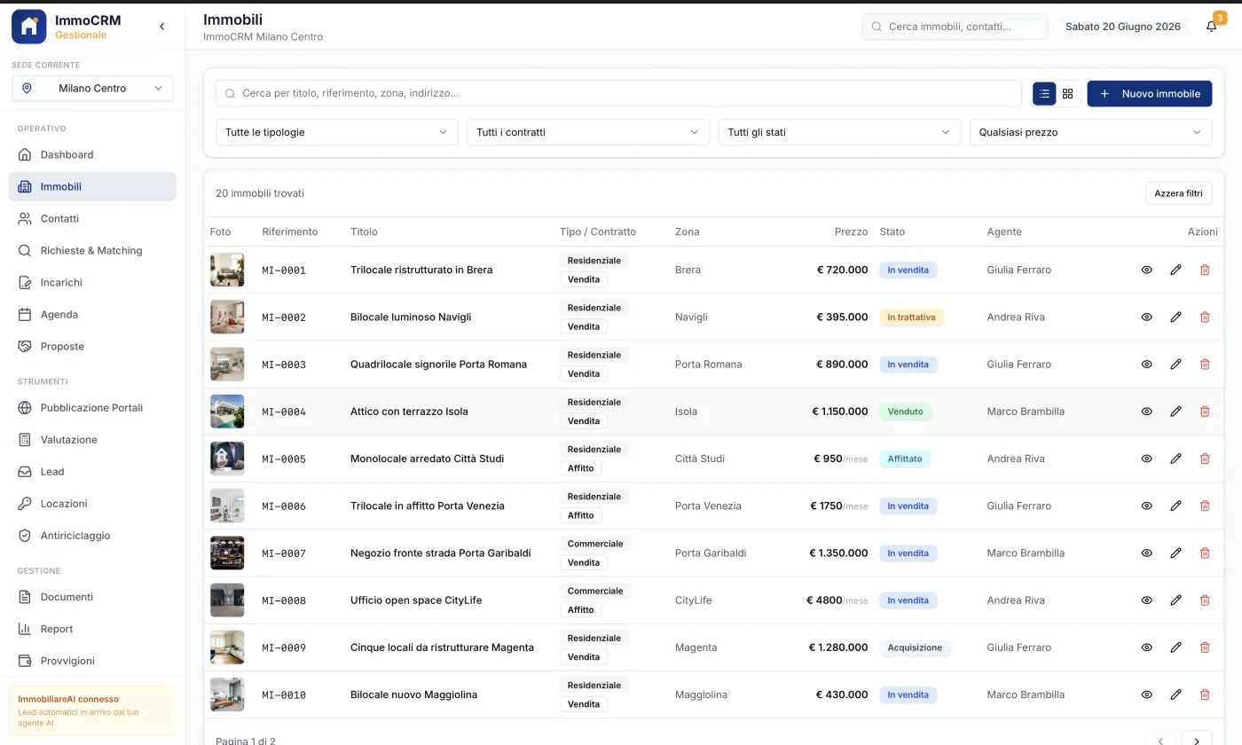 Schermata reale ImmoCRM: Immobili